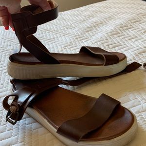 Mia ankle strap brown wedge sandals